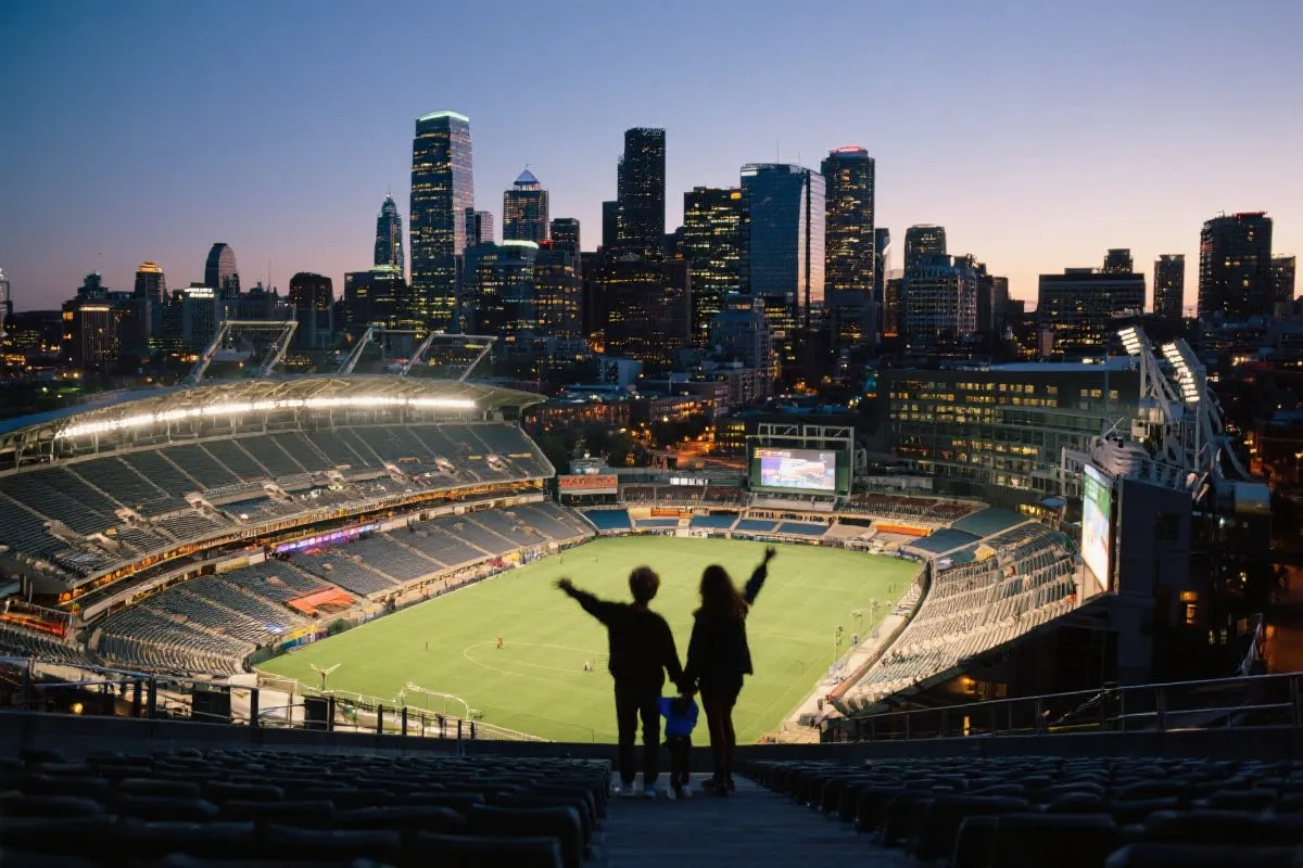 西雅图夜色与球场外观氛围图,家庭观赛旅行感